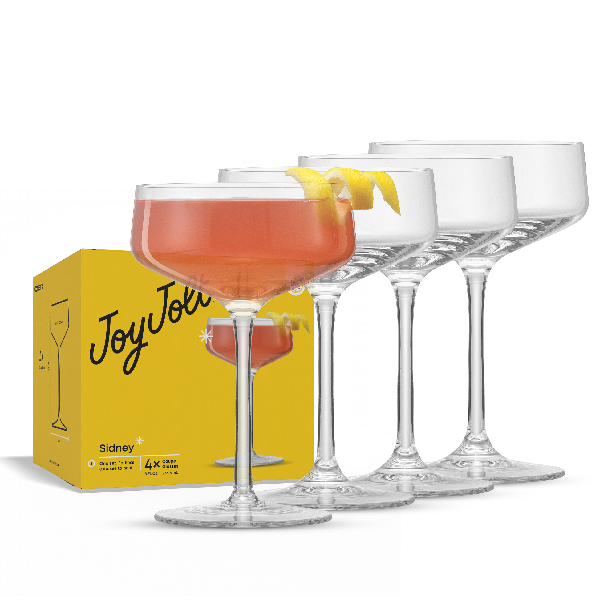 JoyJolt Sidney verres coupe transparents lot de 4 24 cl