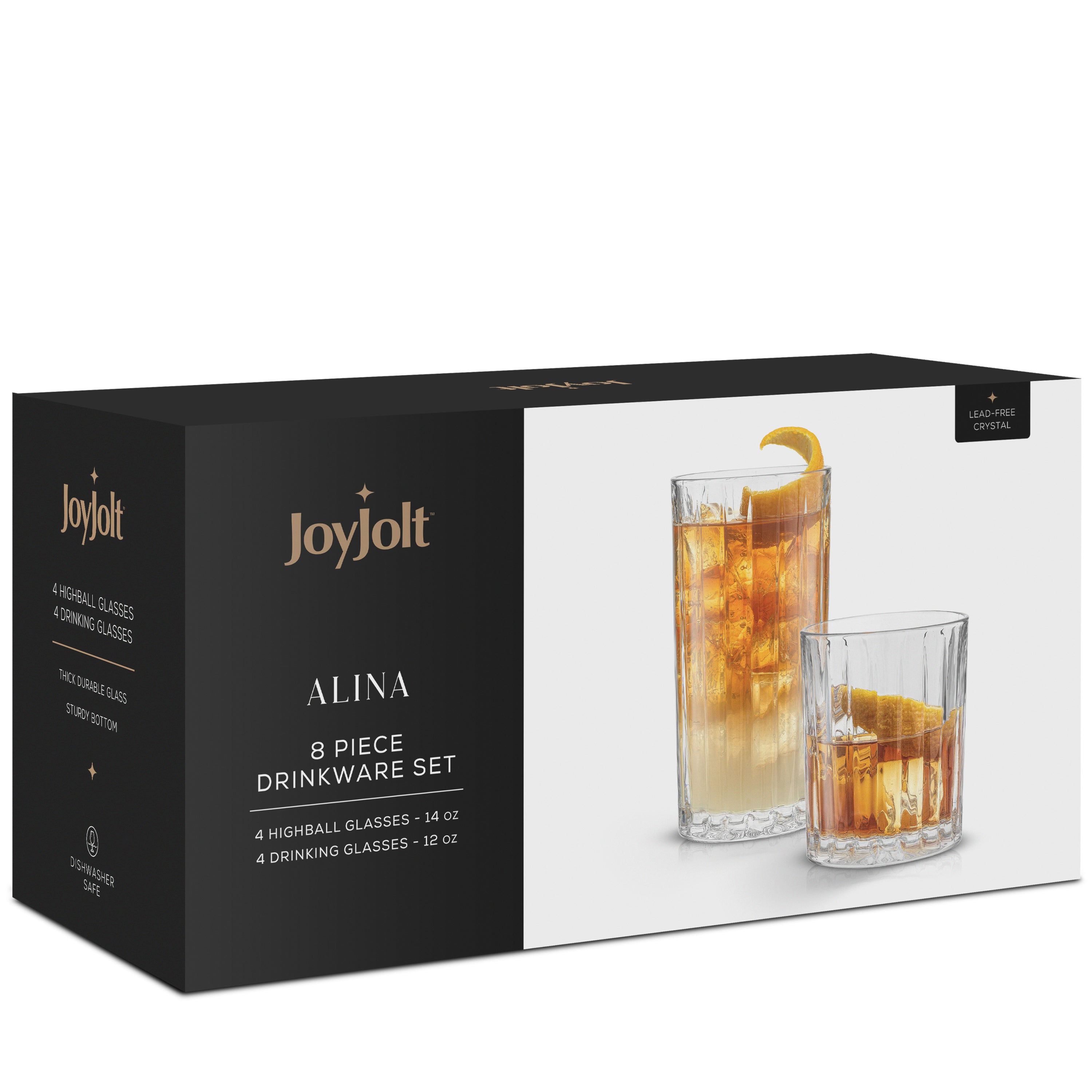 JoyJolt Alina Ribbed verres lot 8 41+35 cl