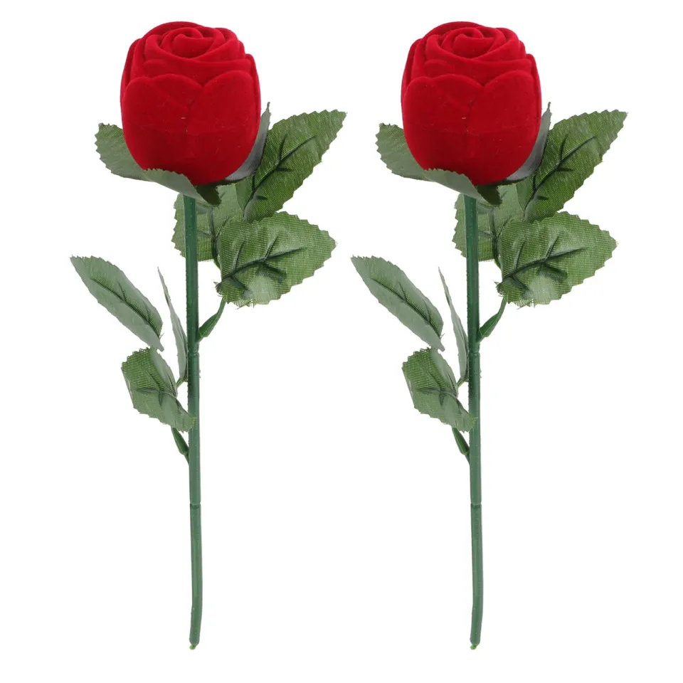 Alipis boîte à bagues rose rouge fleur lot 2