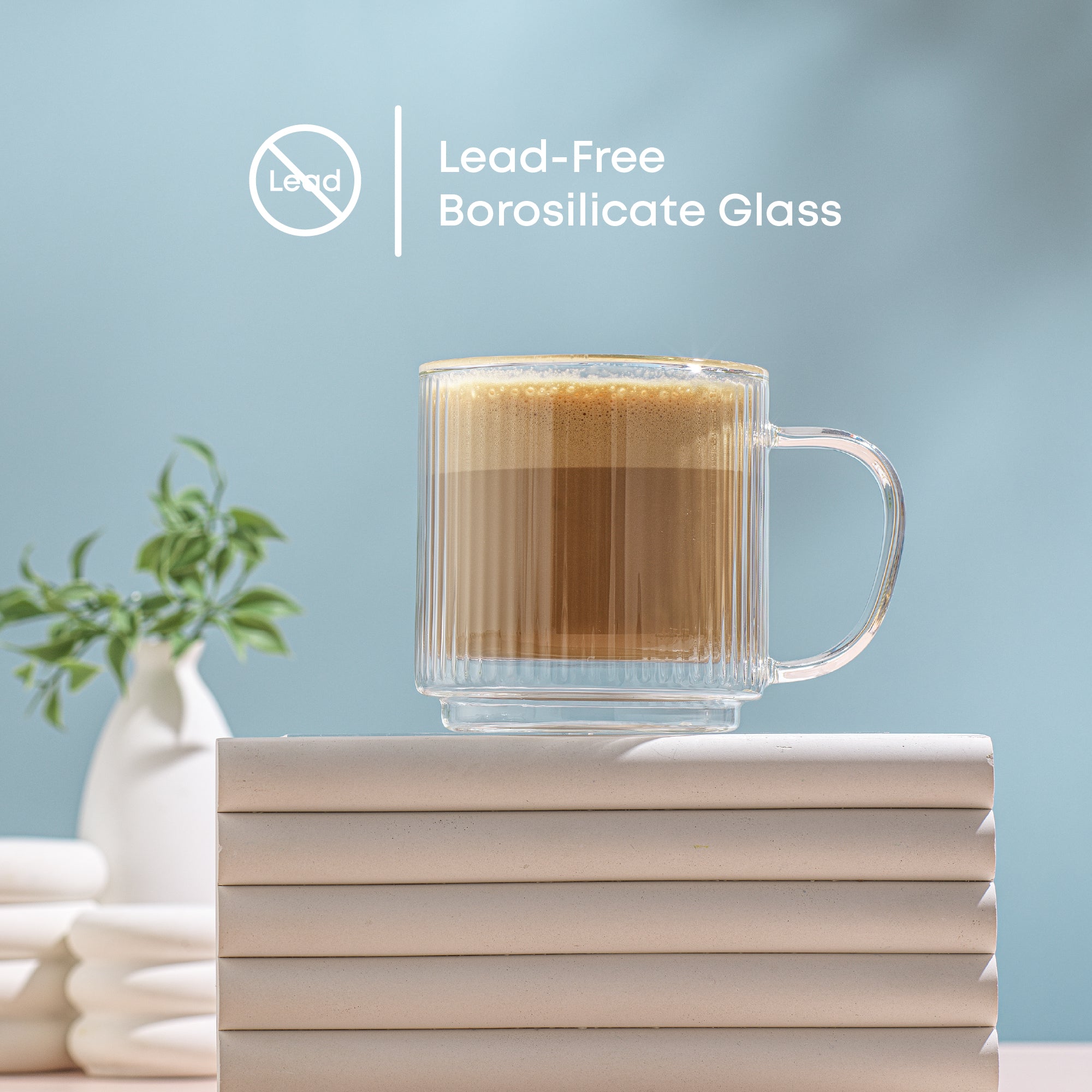 JoyJolt Haven mug verre cannelé 40 cl lot de 2 empilable