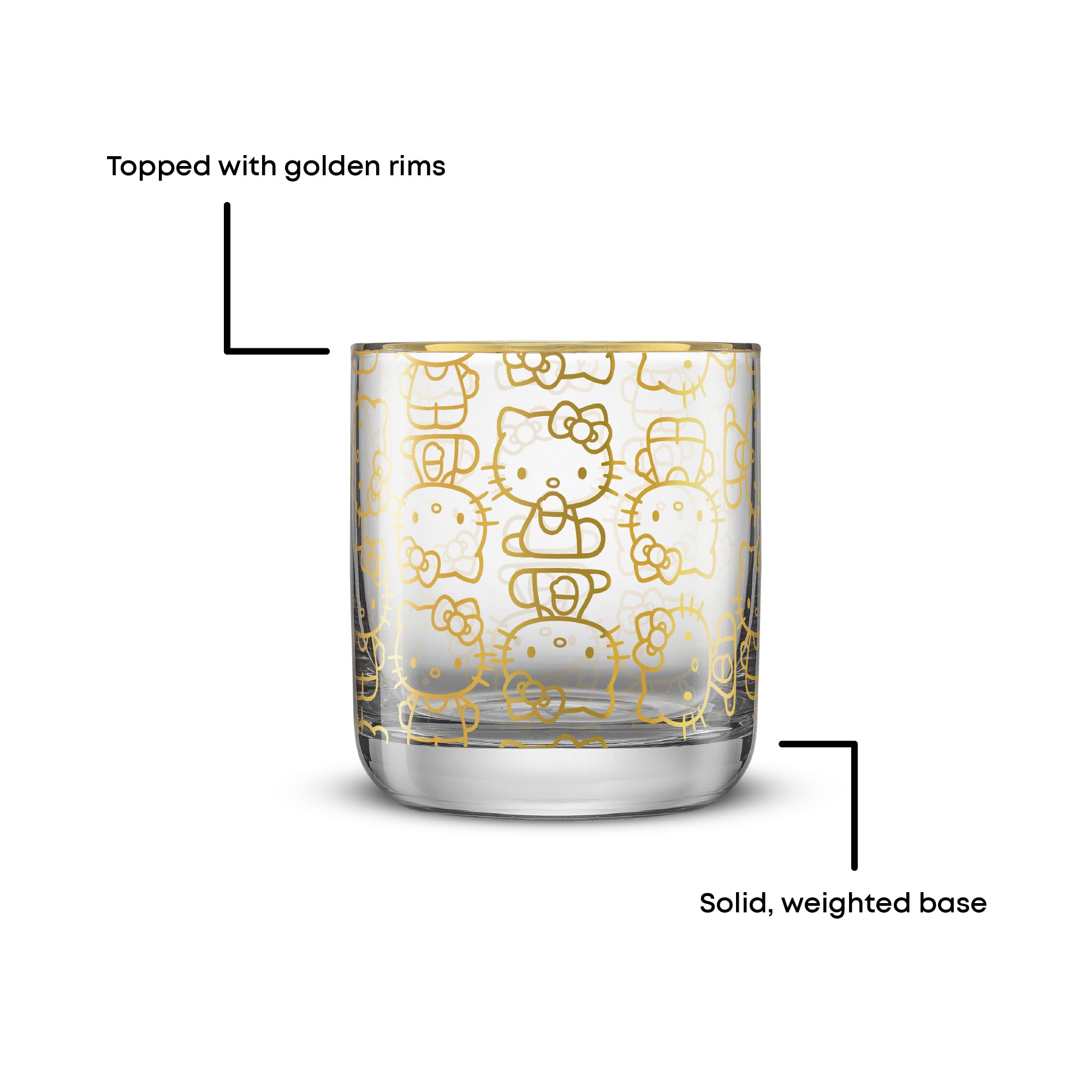 JoyJolt Hello Kitty Charmed verres courts 30 cl lot 2 doré