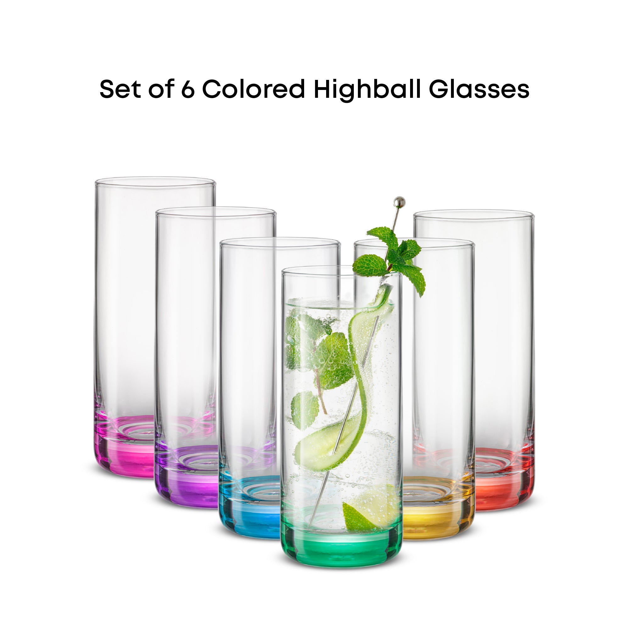 JoyJolt Hue verre highball lot de 6 fond couleur 38 cl